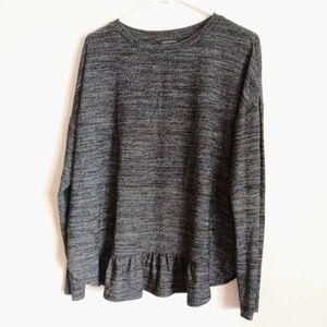 Banana Republic Charcoal Gray Marled Long-Sleeve Top with Ruffle Hem